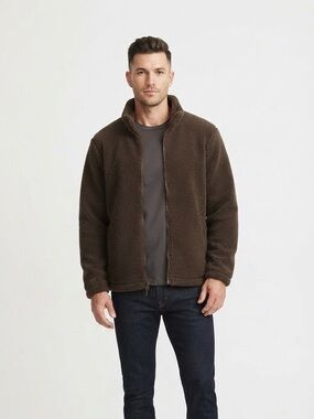 Men's Uniqlo Brown Fleece Full-Zip Jacket - Size Small